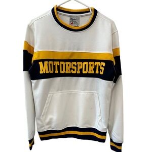 MOTORSPORTS Yellow, Navy & Cream Fleece Pullover Sweatshirt, Size Small!